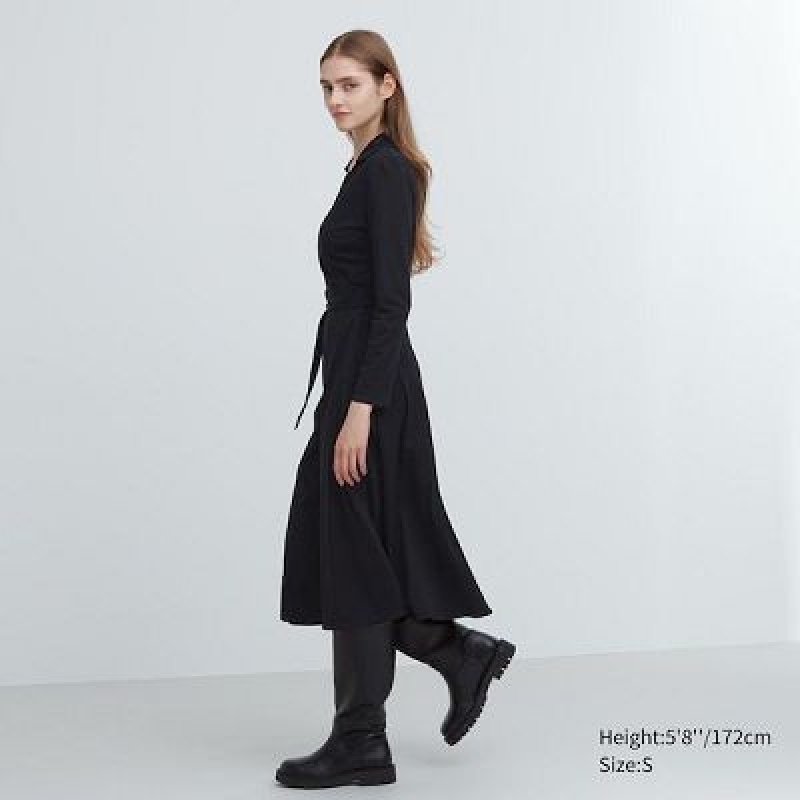 Peignoir Uniqlo Wrap Long-Sleeve Femme Noir | 5947015
