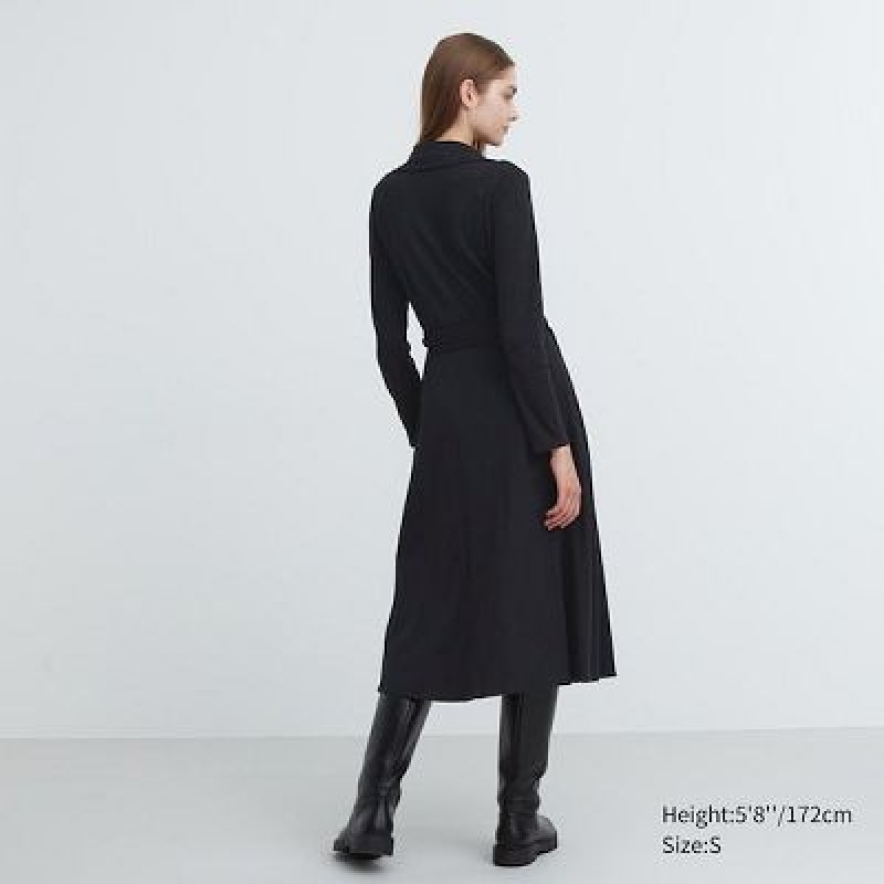 Peignoir Uniqlo Wrap Long-Sleeve Femme Noir | 5947015