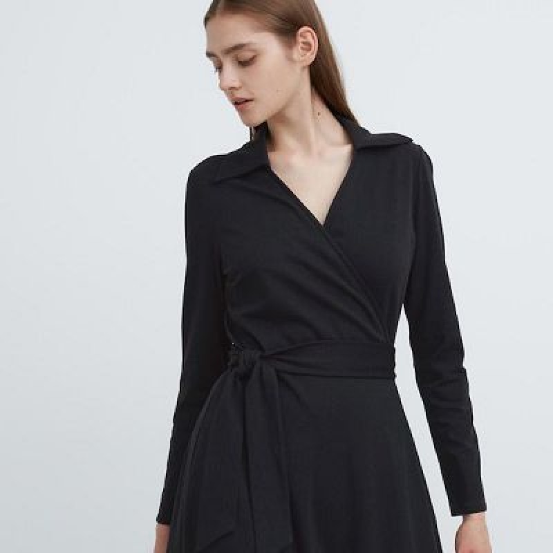 Peignoir Uniqlo Wrap Long-Sleeve Femme Noir | 5947015