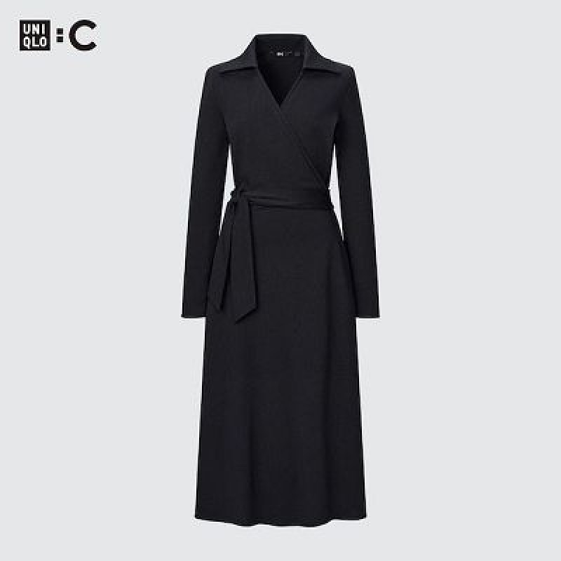 Peignoir Uniqlo Wrap Long-Sleeve Femme Noir | 5947015