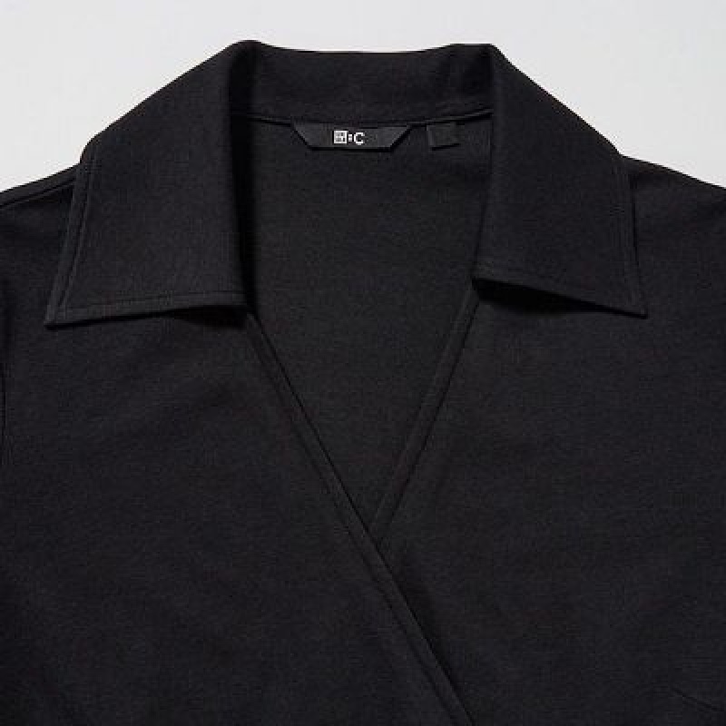 Peignoir Uniqlo Wrap Long-Sleeve Femme Noir | 5947015
