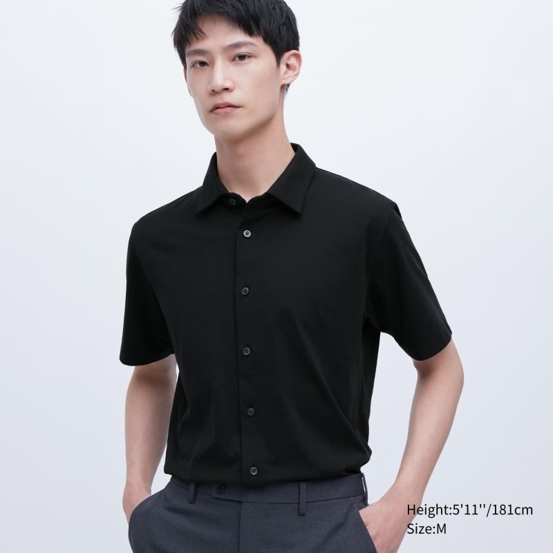 Polos Uniqlo Airism Full Open Short-sleeve Homme Noir | 8114062