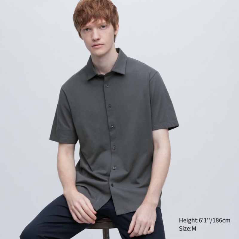 Polos Uniqlo Airism Full Open Short-sleeve Femme Grise | 886044