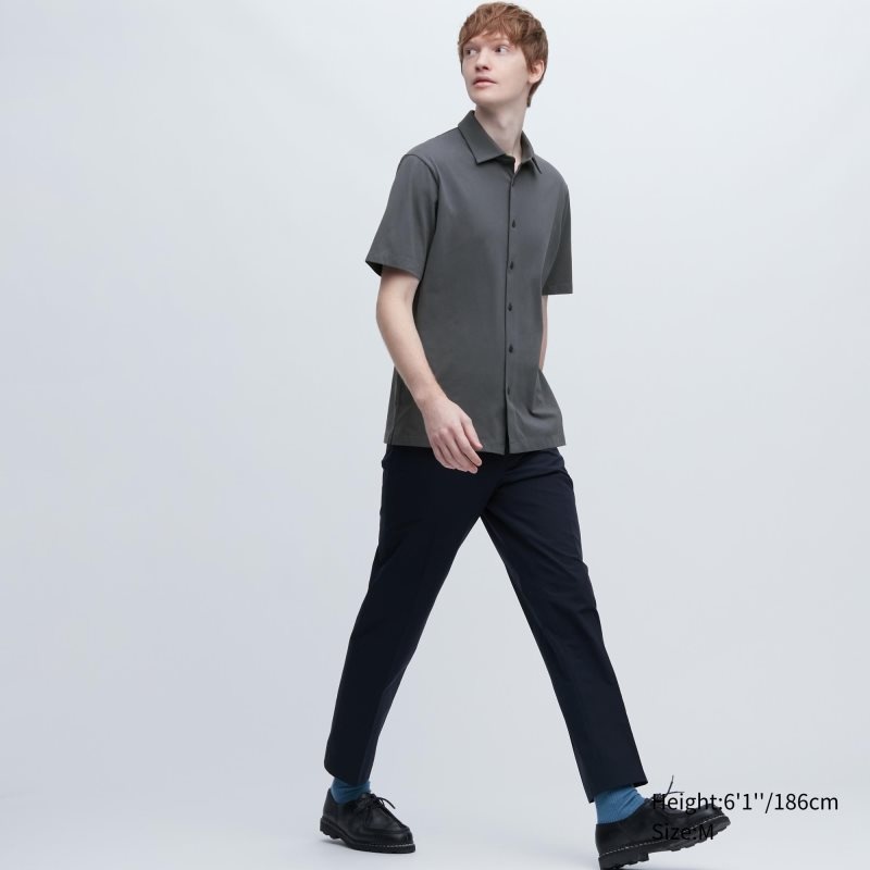 Polos Uniqlo Airism Full Open Short-sleeve Homme Grise | 3593384