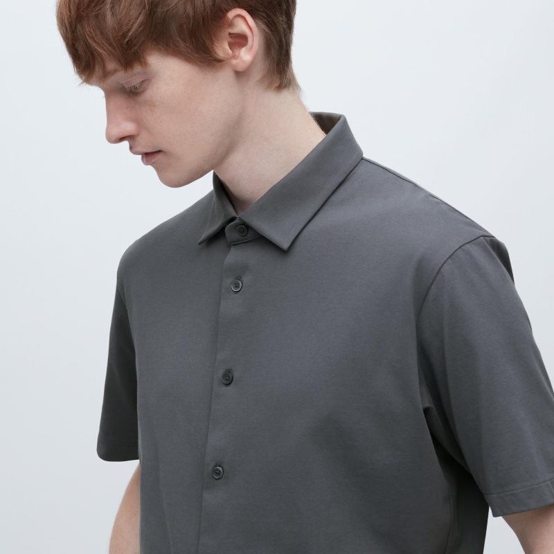 Polos Uniqlo Airism Full Open Short-sleeve Homme Grise | 3593384