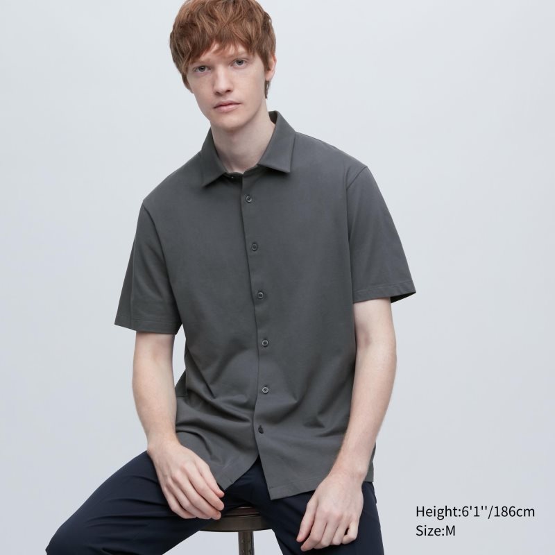 Polos Uniqlo Airism Full Open Short-sleeve Homme Grise | 3593384