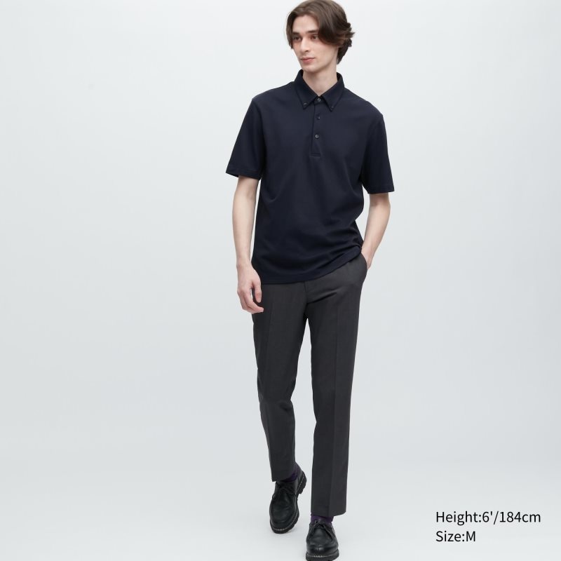 Polos Uniqlo Airism Pique Short-sleeve Homme Bleu Marine | 9863355