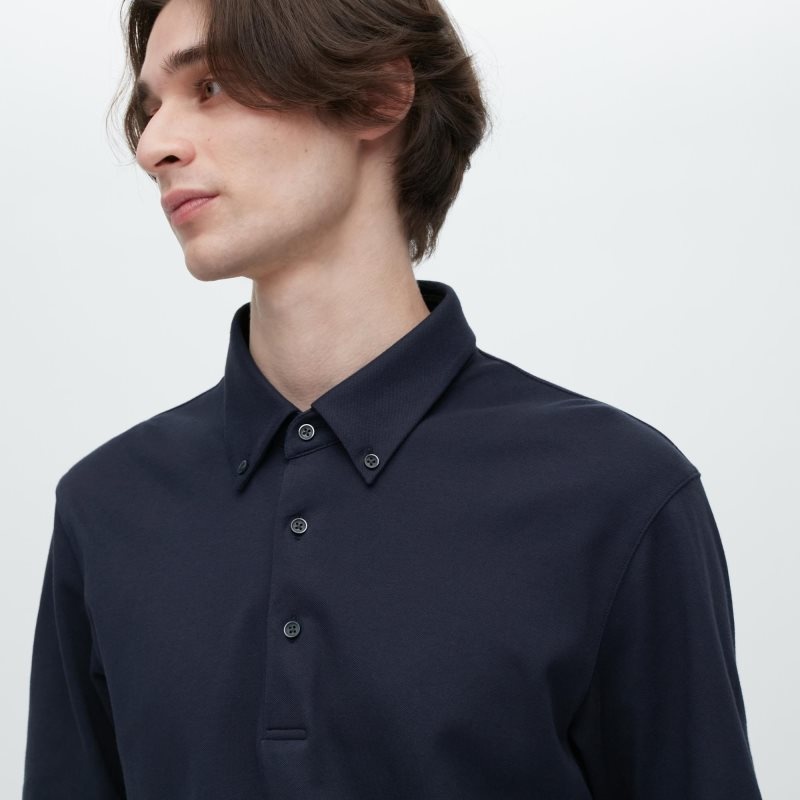 Polos Uniqlo Airism Pique Short-sleeve Homme Bleu Marine | 9863355