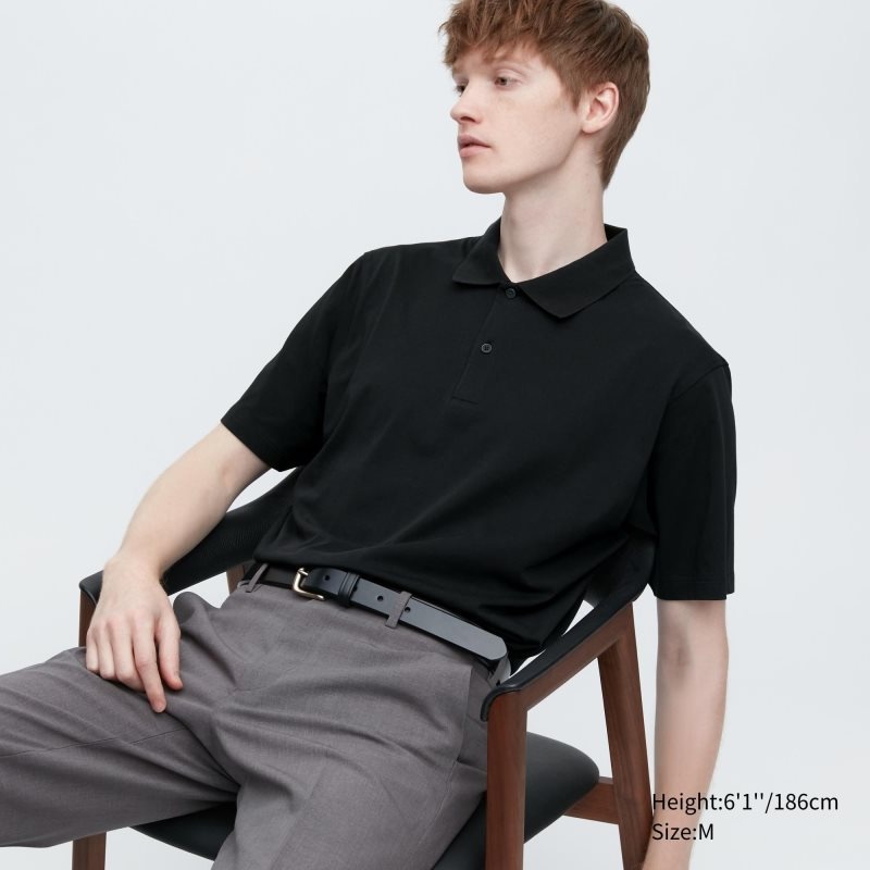 Polos Uniqlo Airism Regular Collar Homme Noir | 8730546