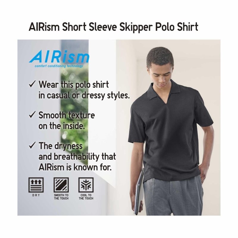 Polos Uniqlo Airism Skipper Collar Homme Grise | 210948