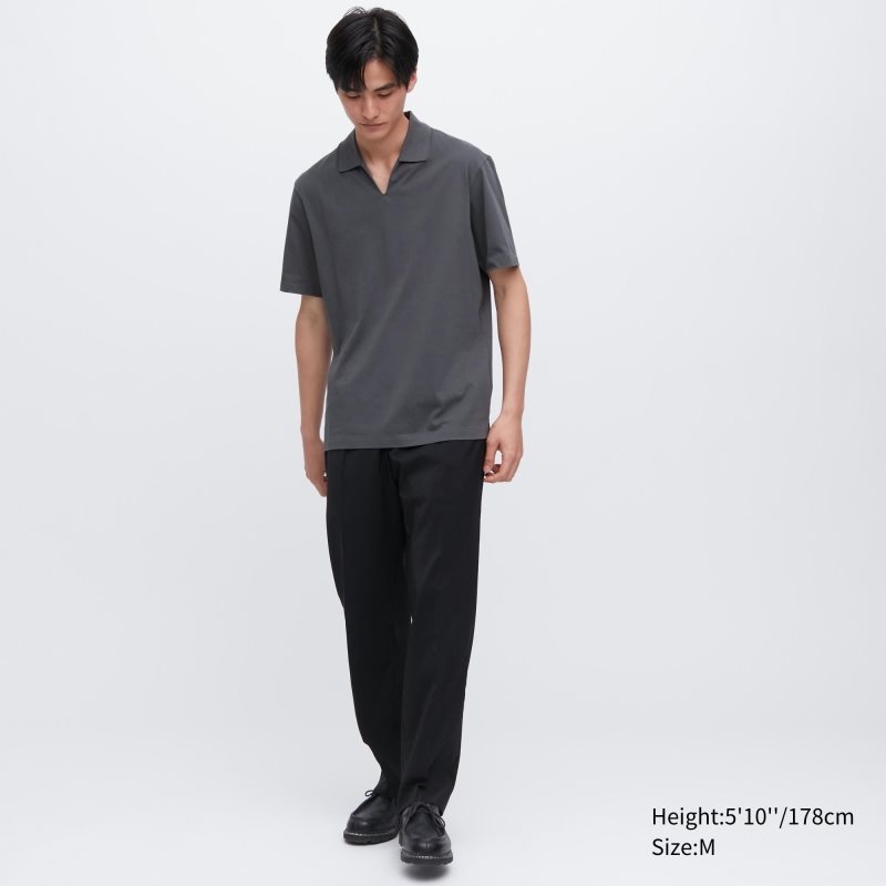 Polos Uniqlo Airism Skipper Collar Homme Grise | 210948