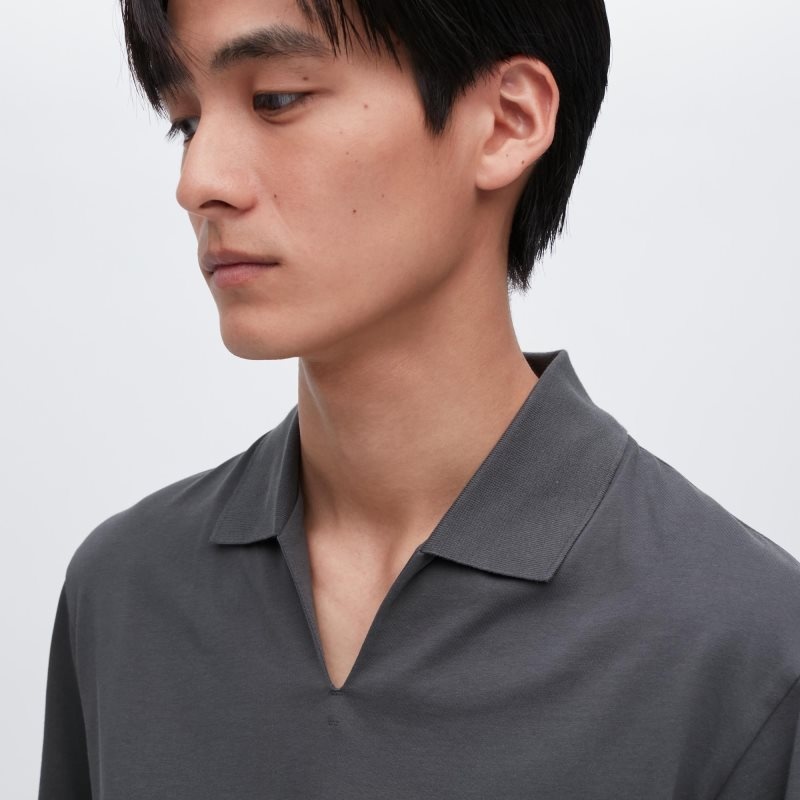 Polos Uniqlo Airism Skipper Collar Homme Grise | 210948