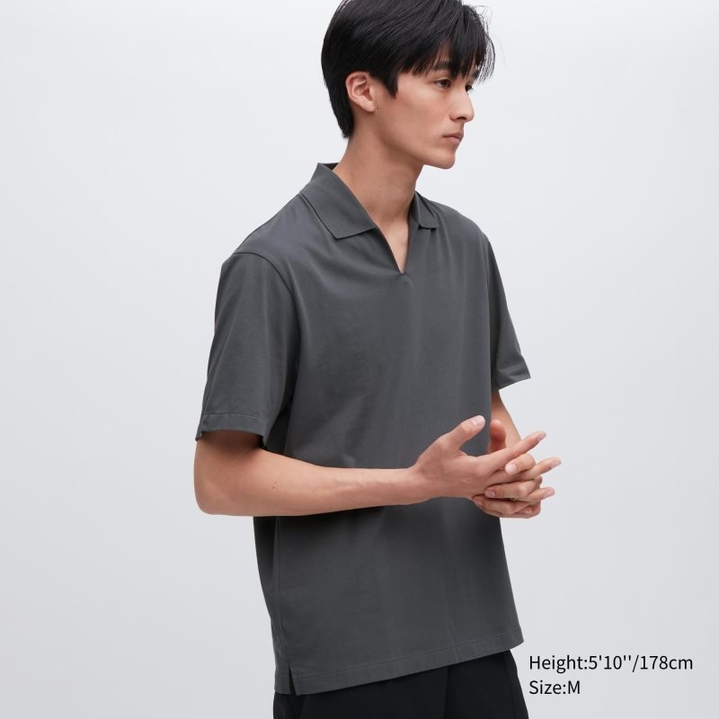 Polos Uniqlo Airism Skipper Collar Homme Grise | 210948
