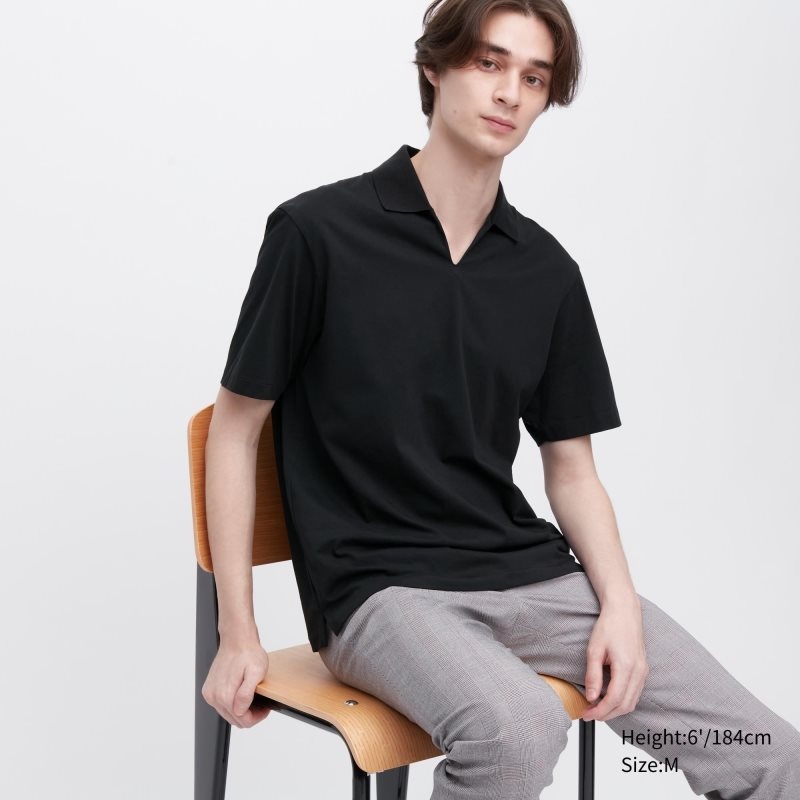 Polos Uniqlo Airism Skipper Collar Homme Noir | 2090439