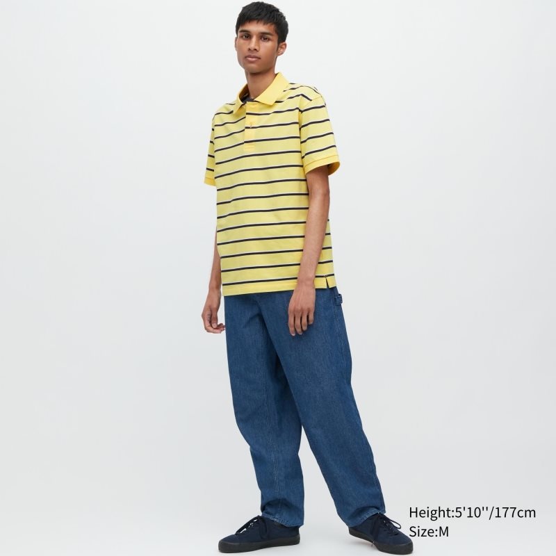 Polos Uniqlo Dry Pique Striped Short-sleeve Homme Jaune | 7086676