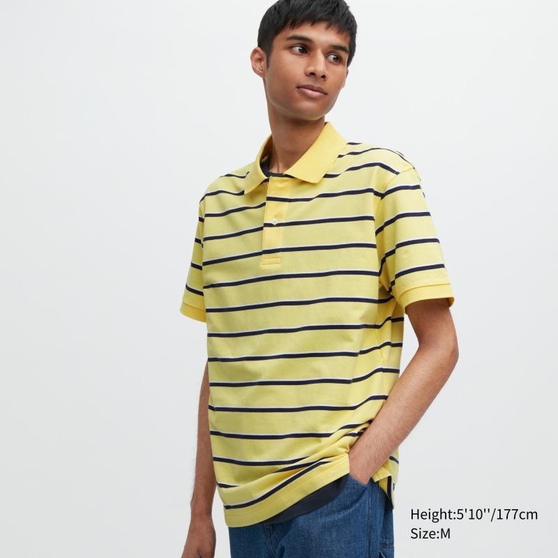 Polos Uniqlo Dry Pique Striped Short-sleeve Homme Jaune | 7086676