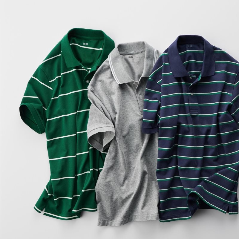 Polos Uniqlo Dry Pique Striped Short-sleeve Homme Vert | 7628705