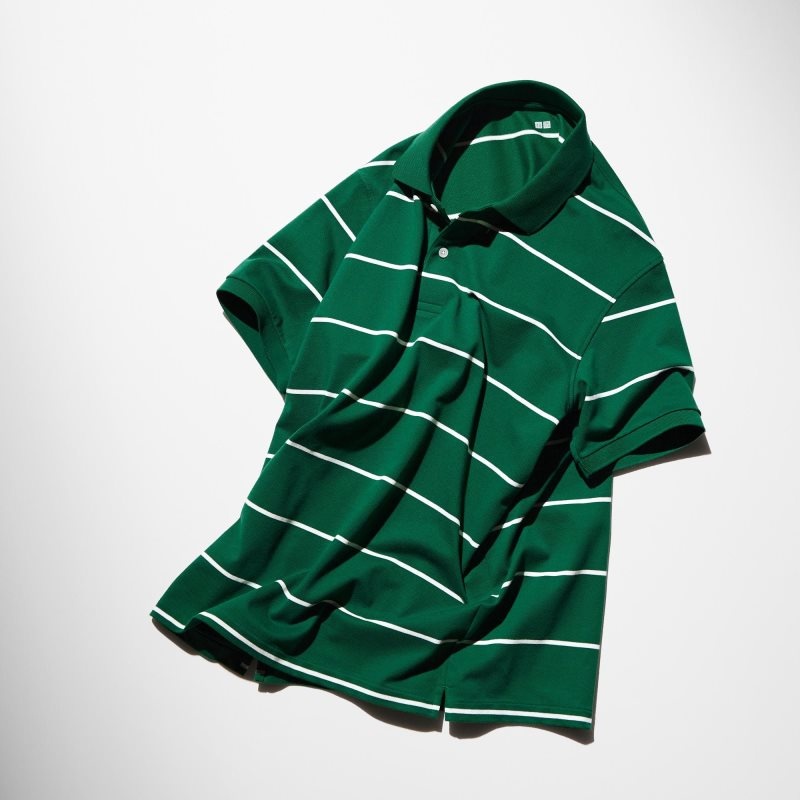 Polos Uniqlo Dry Pique Striped Short-sleeve Homme Vert | 7628705
