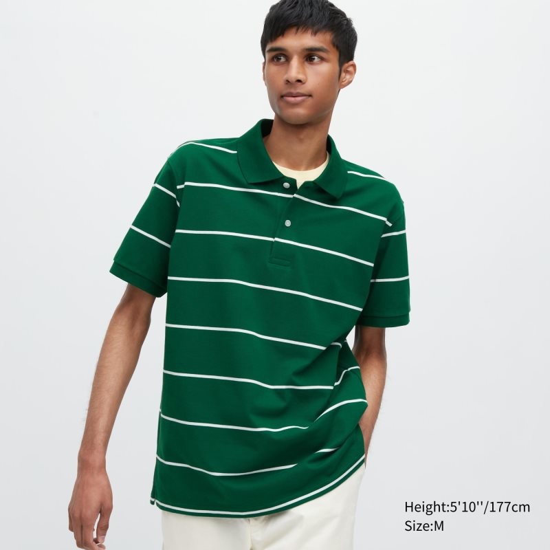 Polos Uniqlo Dry Pique Striped Short-sleeve Homme Vert | 7628705