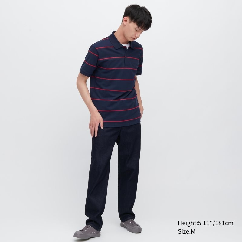 Polos Uniqlo Dry Pique Striped Short-sleeve Homme Bleu Marine | 1914234