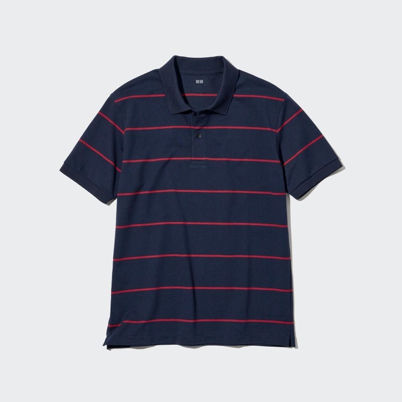 Polos Uniqlo Dry Pique Striped Short-sleeve Homme Bleu Marine | 1914234