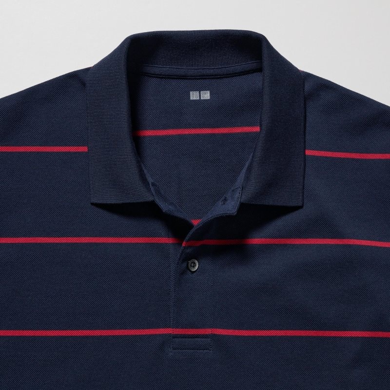Polos Uniqlo Dry Pique Striped Short-sleeve Homme Bleu Marine | 1914234