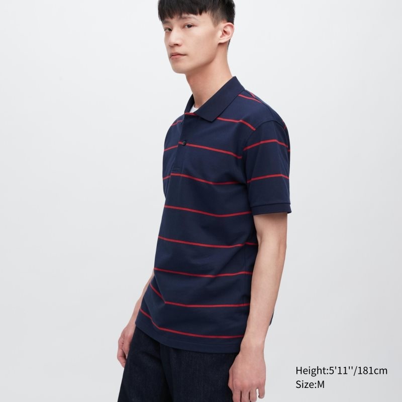 Polos Uniqlo Dry Pique Striped Short-sleeve Homme Bleu Marine | 1914234