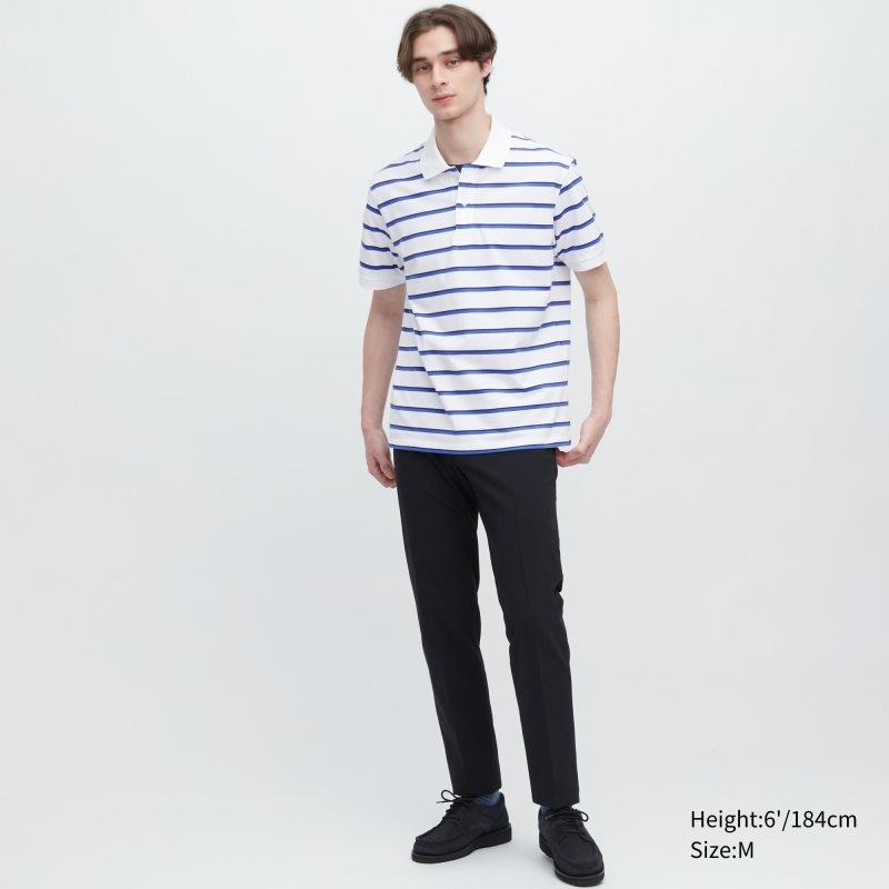 Polos Uniqlo Dry Pique Striped Short-sleeve Homme Blanche | 2266304