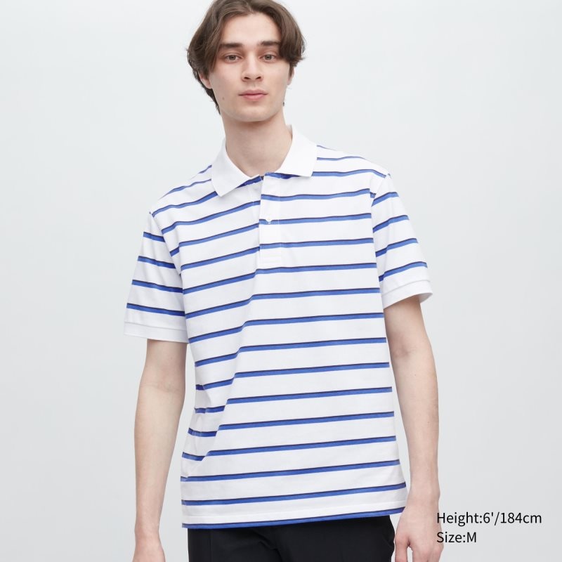 Polos Uniqlo Dry Pique Striped Short-sleeve Homme Blanche | 2266304
