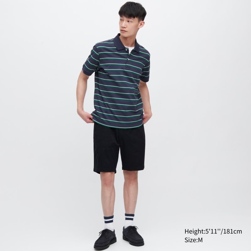 Polos Uniqlo Dry Pique Striped Short-sleeve Homme Bleu Marine | 3603199