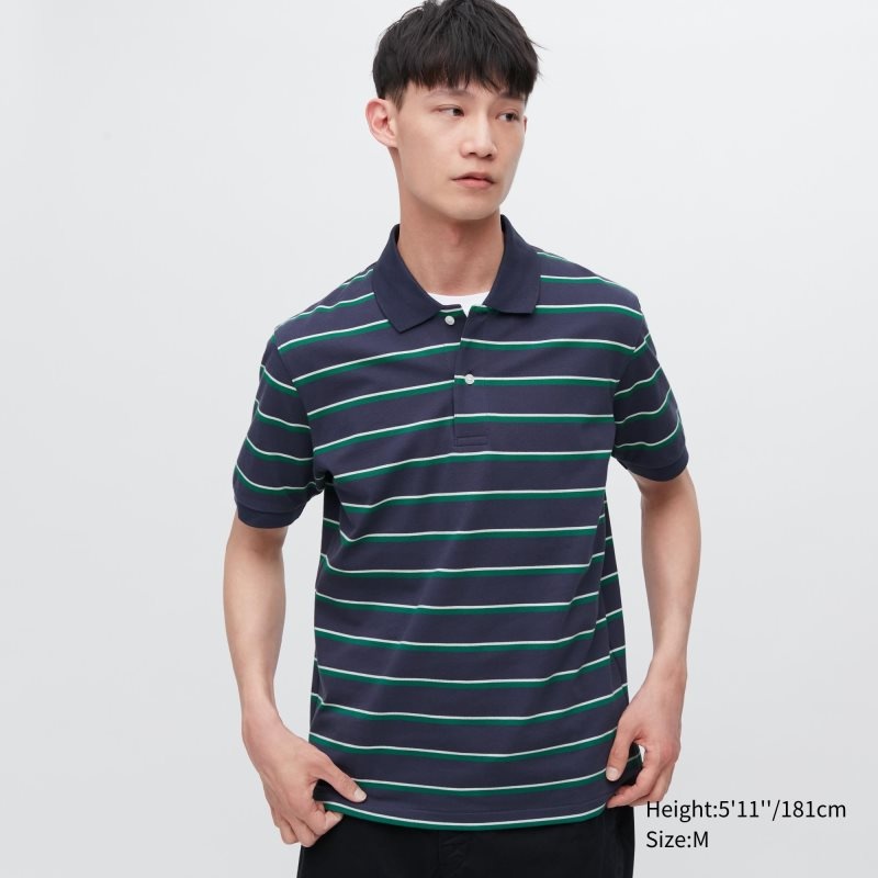 Polos Uniqlo Dry Pique Striped Short-sleeve Homme Bleu Marine | 3603199