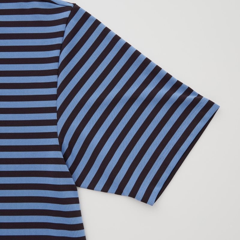 Polos Uniqlo Dry-ex Short-sleeve Striped Adam Scott Homme Bleu | 226808