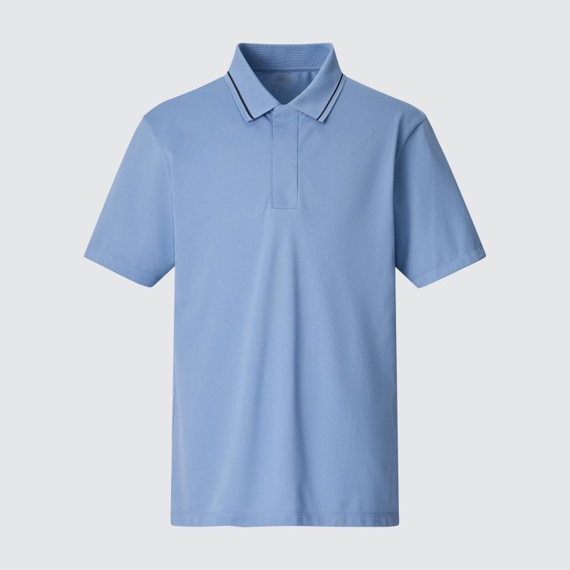 Polos Uniqlo Dry-ex Short-sleeve Striped Collar Adam Scott Homme Bleu | 4819013