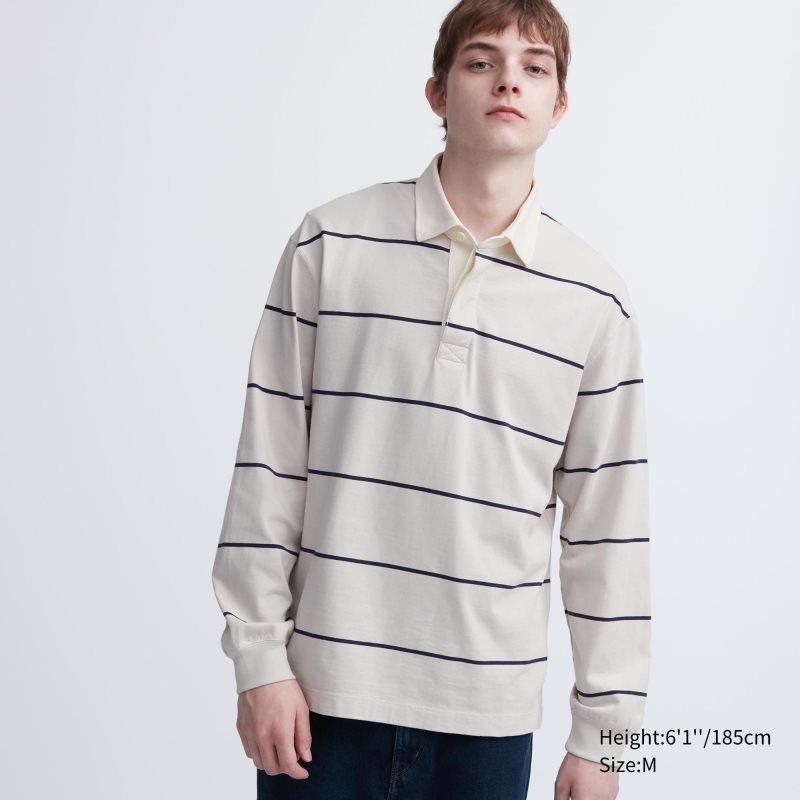 Polos Uniqlo Rugger Long-sleeve Homme Beige | 9720191