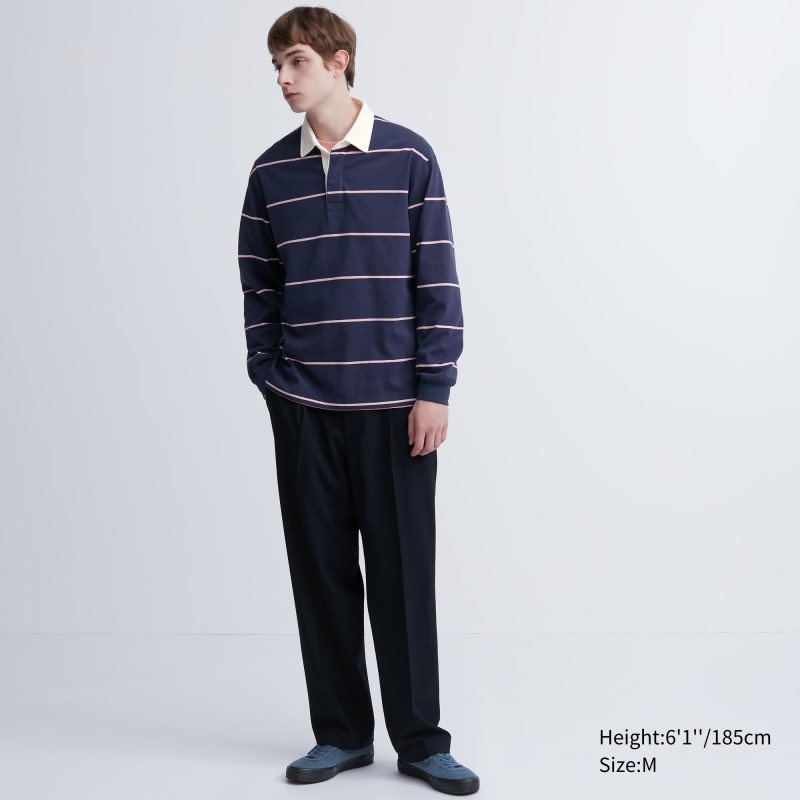 Polos Uniqlo Rugger Long-sleeve Homme Bleu Marine | 772111