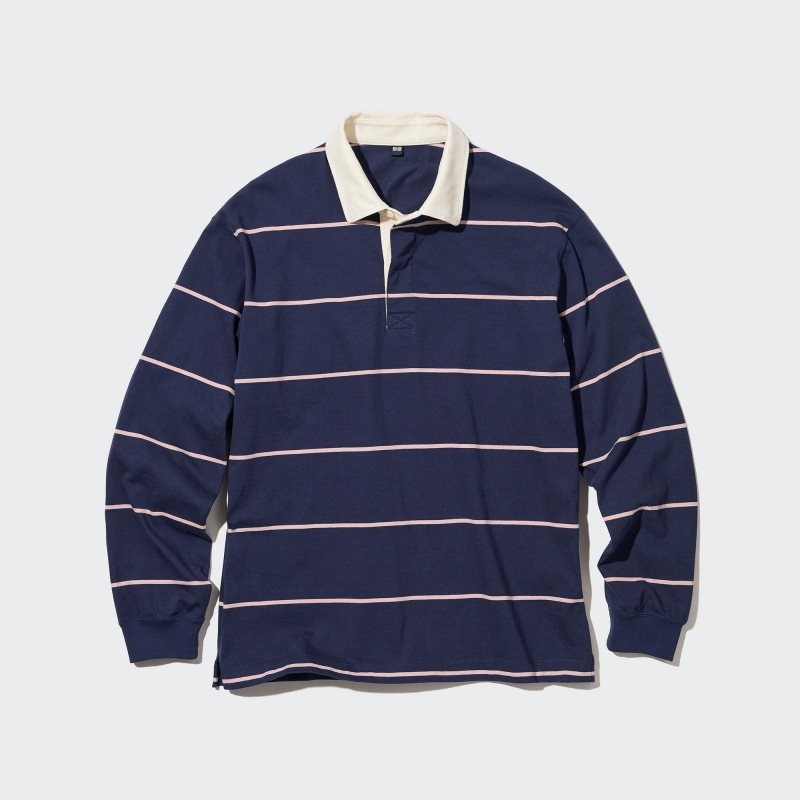 Polos Uniqlo Rugger Long-sleeve Homme Bleu Marine | 772111