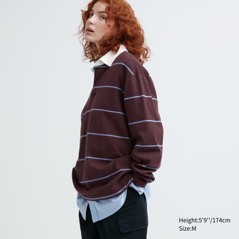 Polos Uniqlo Rugger Long-sleeve Homme Bordeaux | 1764155