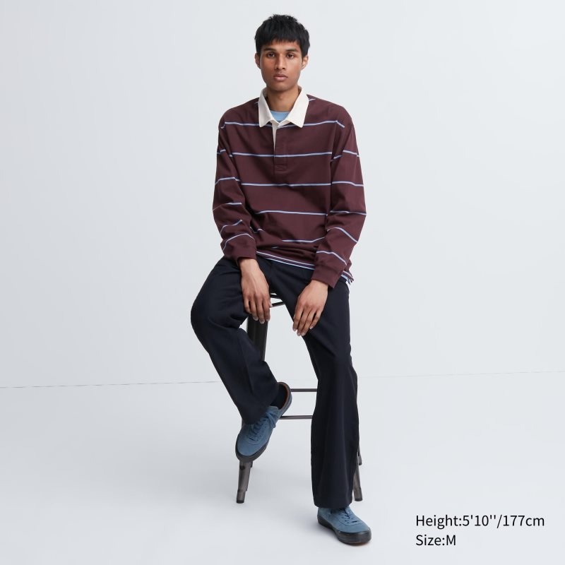 Polos Uniqlo Rugger Long-sleeve Homme Bordeaux | 1764155