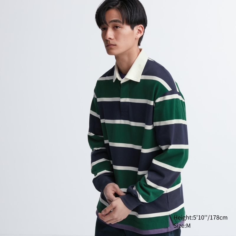 Polos Uniqlo Rugger Long-sleeve Homme Vert | 8787866