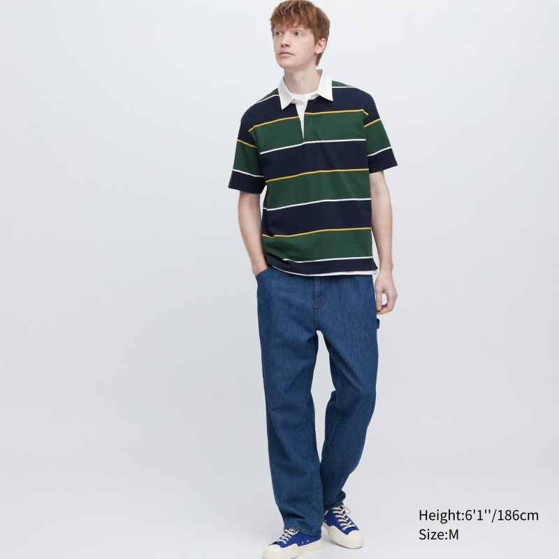 Polos Uniqlo Rugger Striped Short Sleeve Homme Vert | 4280322