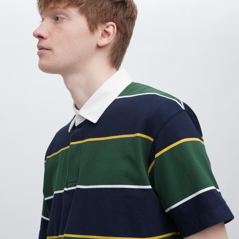 Polos Uniqlo Rugger Striped Short Sleeve Homme Vert | 4280322
