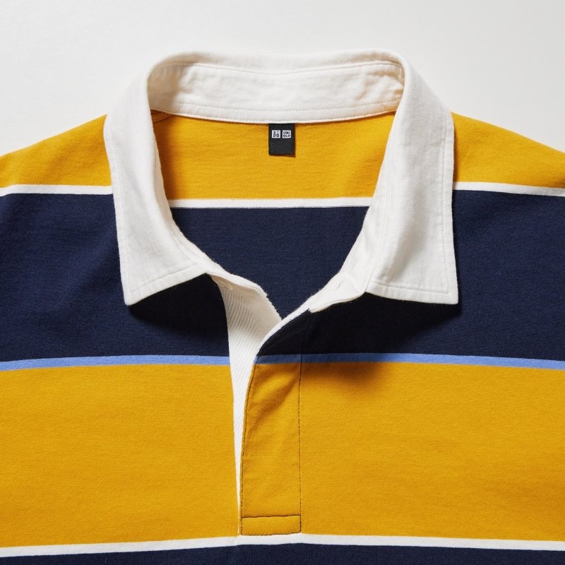 Polos Uniqlo Rugger Striped Short Sleeve Homme Jaune | 3493818