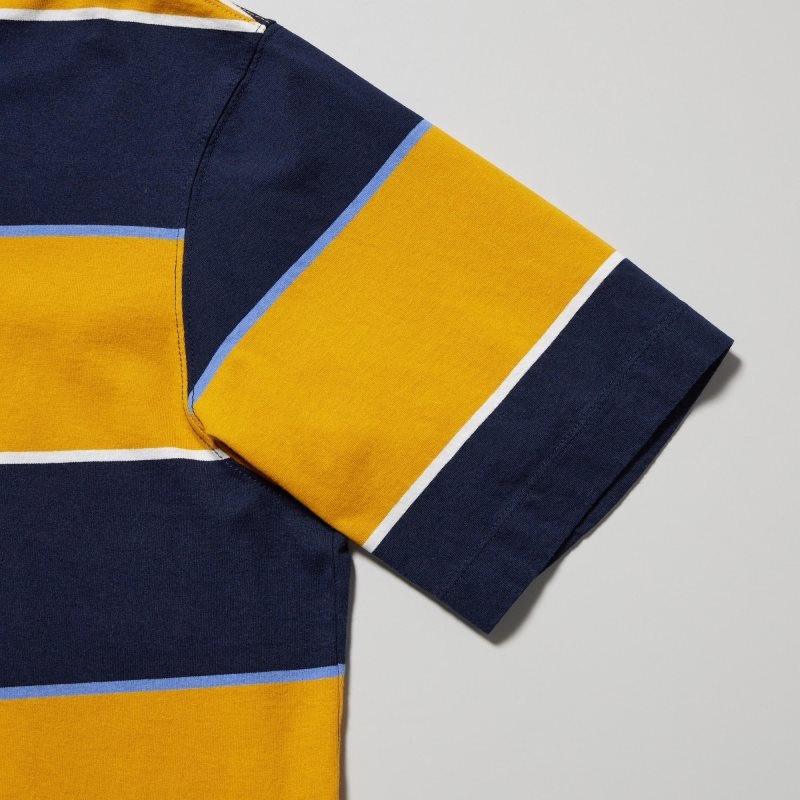 Polos Uniqlo Rugger Striped Short Sleeve Homme Jaune | 3493818