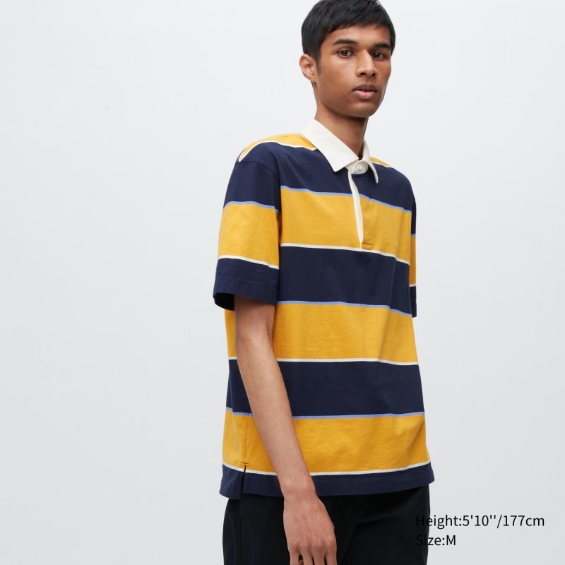 Polos Uniqlo Rugger Striped Short Sleeve Homme Jaune | 3493818