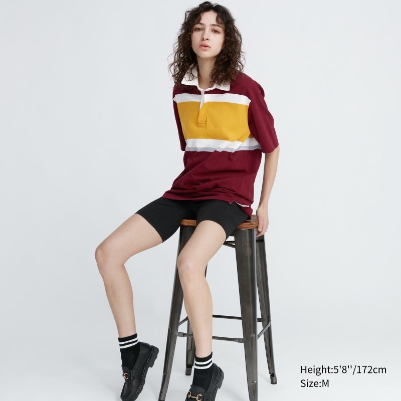 Polos Uniqlo Rugger Striped Short-sleeve Homme Bordeaux | 403747