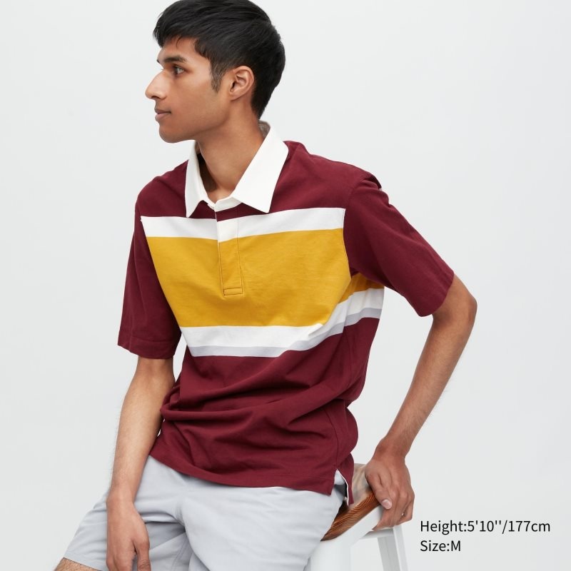 Polos Uniqlo Rugger Striped Short-sleeve Homme Bordeaux | 403747