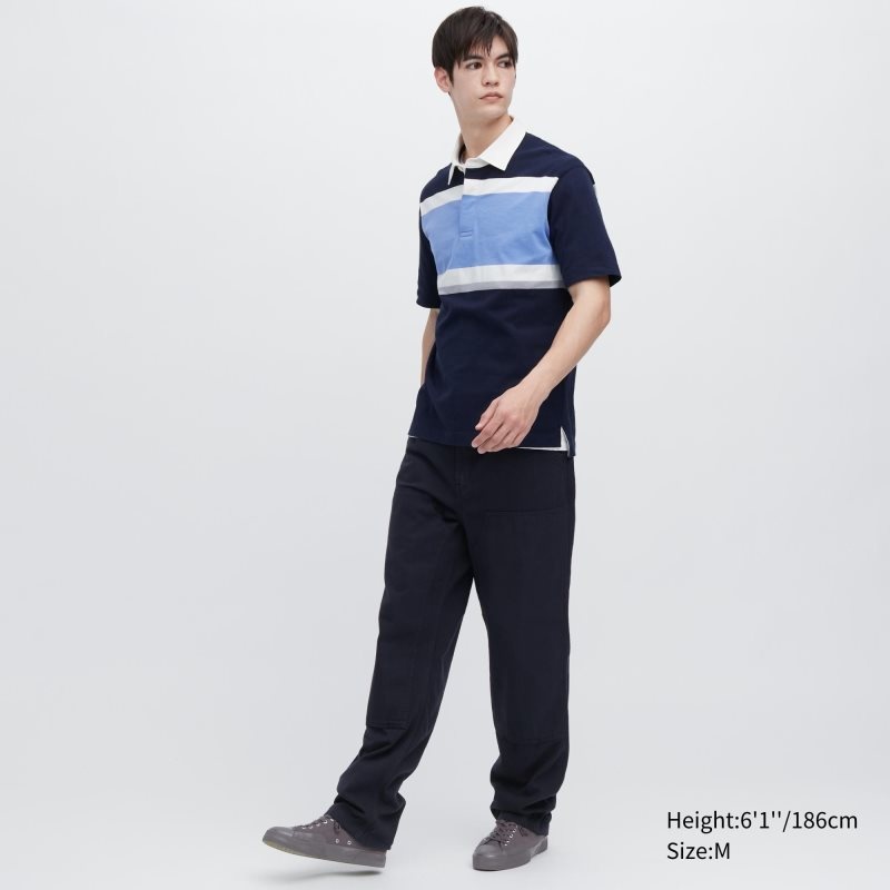 Polos Uniqlo Rugger Striped Short-sleeve Homme Bleu | 5990629