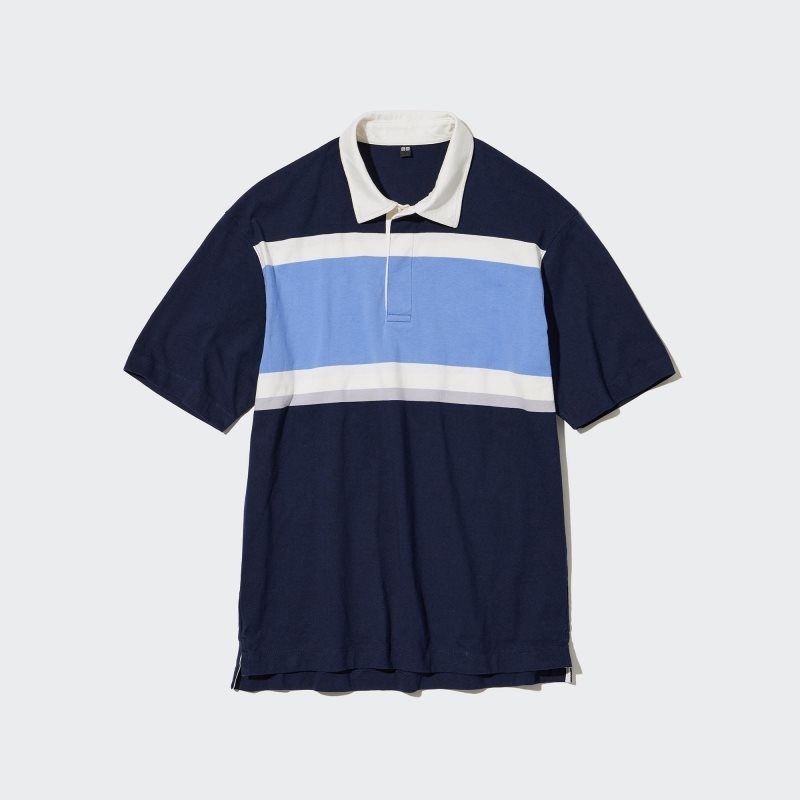 Polos Uniqlo Rugger Striped Short-sleeve Homme Bleu | 5990629