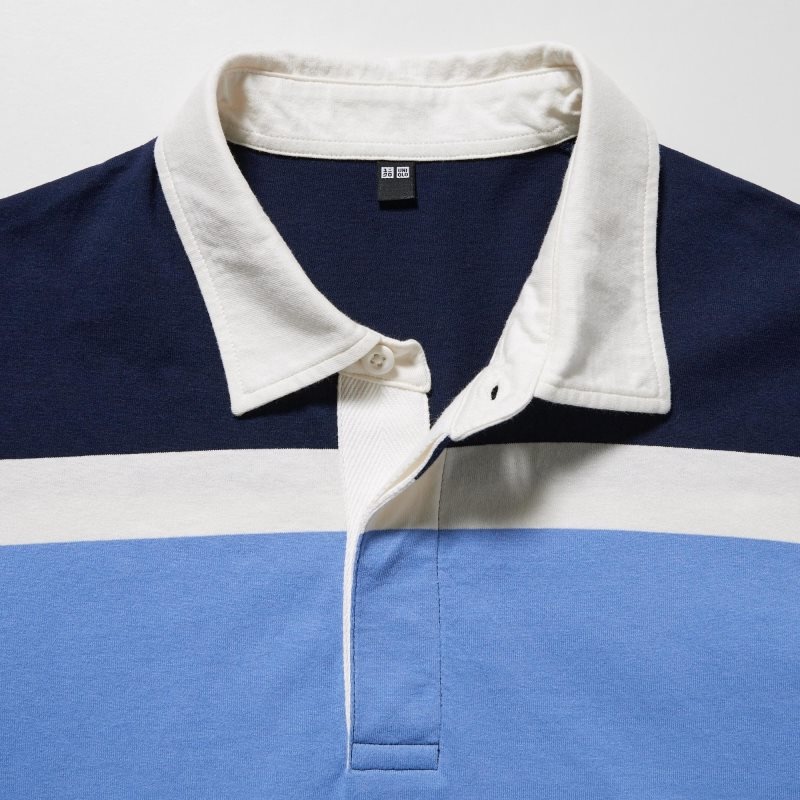 Polos Uniqlo Rugger Striped Short-sleeve Homme Bleu | 5990629
