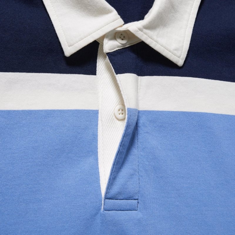 Polos Uniqlo Rugger Striped Short-sleeve Homme Bleu | 5990629